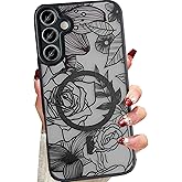 Changjia for Samsung Galaxy S25 Magnetic Floral Case,[Compatible with Magsafe] Cute Black Flower Rose Pattern Soft TPU Bumper Aesthetic Shockproof Women Girls Slim Protective Case for Galaxy S25,Black
