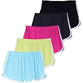 Real Essentials 5 Pack: Girls' Dry-Fit Athletic Dolphin Shorts for Youth Kids Teens Running Gym Sports (Ages 4-16)