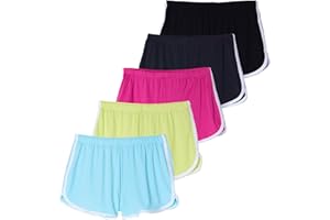 Real Essentials 5 Pack: Girls' Dry-Fit Athletic Dolphin Shorts for Youth Kids Teens Running Gym Sports (Ages 4-16)