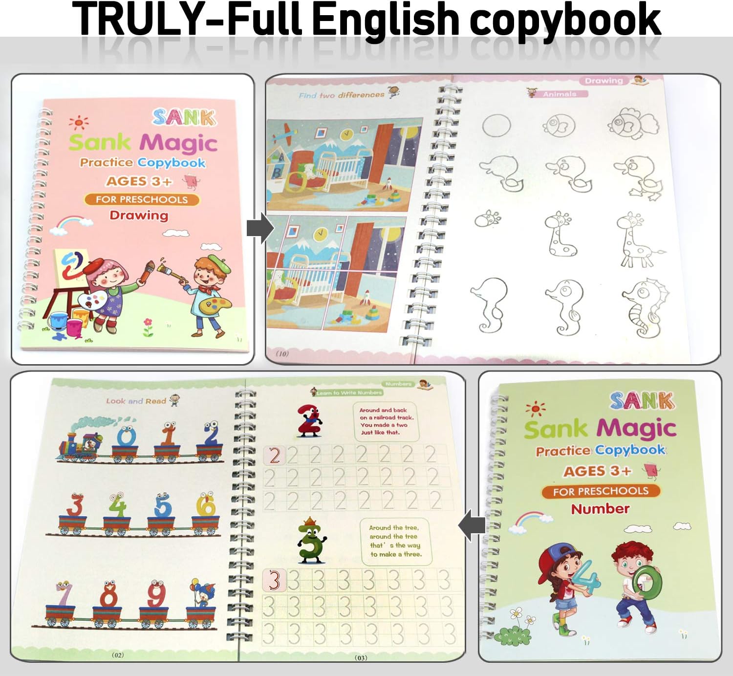 Kyduu 4 pcs Kids Magic Handwriting Practice Calligraphic Writing, Drawing Kids Magic Copybook Calligraphy Set - Image 4