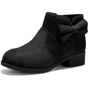 Coutgo Girls Ankle Boots Bow Chunky Low Heel Booties Zip Winter Dress Shoes | Bowknot,1.1-inch Block Heel,Side Zipper,Closed