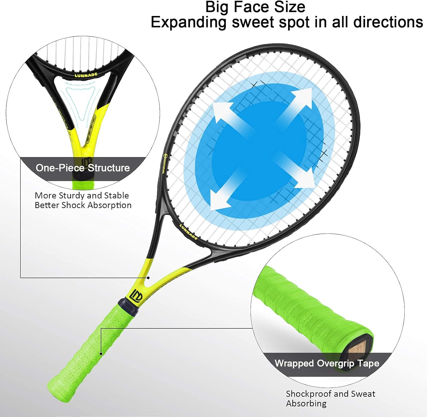 LUNNADE Adults Tennis Racket 27 Inch, Shockproof Carbon Fiber Tennis Racquet Light-Weight, Pre-Strung and Regrip, Suitable for Beginners to Intermediate Players : Sports & Outdoors