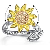Ladytree Spinner Sunflower Ring Sterling Silver You Are My Sunshine Anxiety Relieving Ring Fidget ADHD Stress Relief Ring for Women