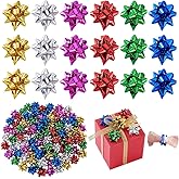 AHANDMAKER 120Pcs 6 Colors 1 Inch Small Star Bows Gift Wrap Christmas Metallic Star Bows for Parties Birthdays Weddings Holiday Festiveal Christmas Decoration