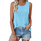 Bliwov Womens Summer Tank Tops Beach Vacation Casual Sleeveless Shirts Spring Fashion Outfits Workout Loose Fit Tees Blouses Sky Blue