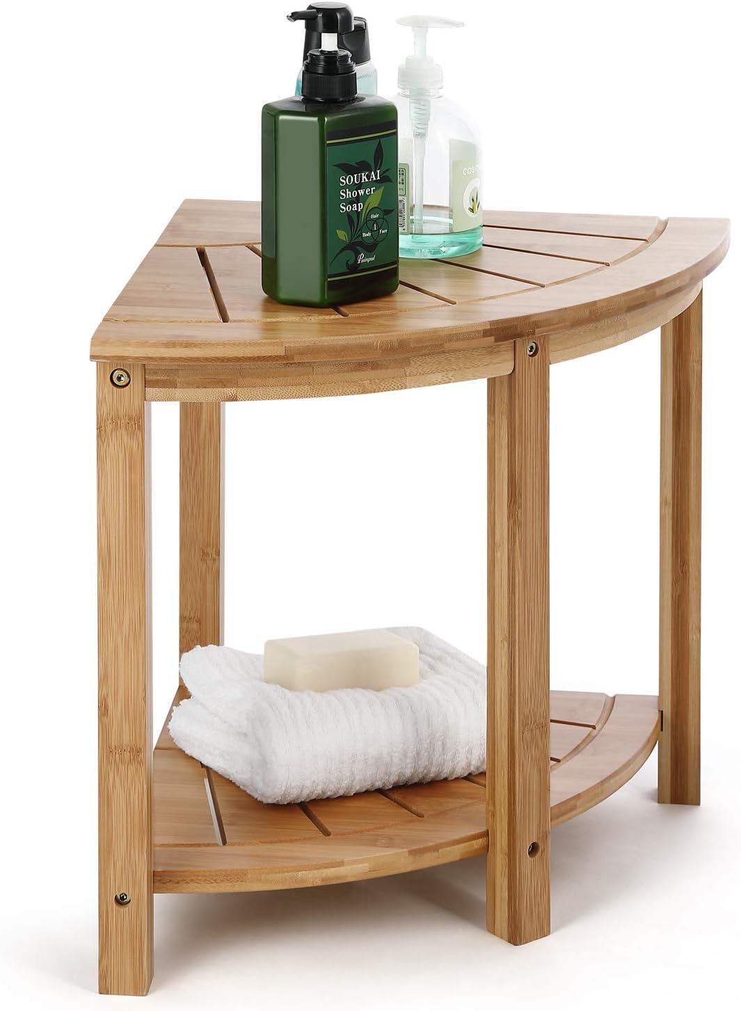 HYNAWIN Bamboo Shower Caddy Bathroom Bench Sturdy Waterproof Stool with Shelf Foot Stool & Shower Shelf-Indoor Outdoor Patio Garden Yard Bath Shower Bench Caddy: Home & Kitchen