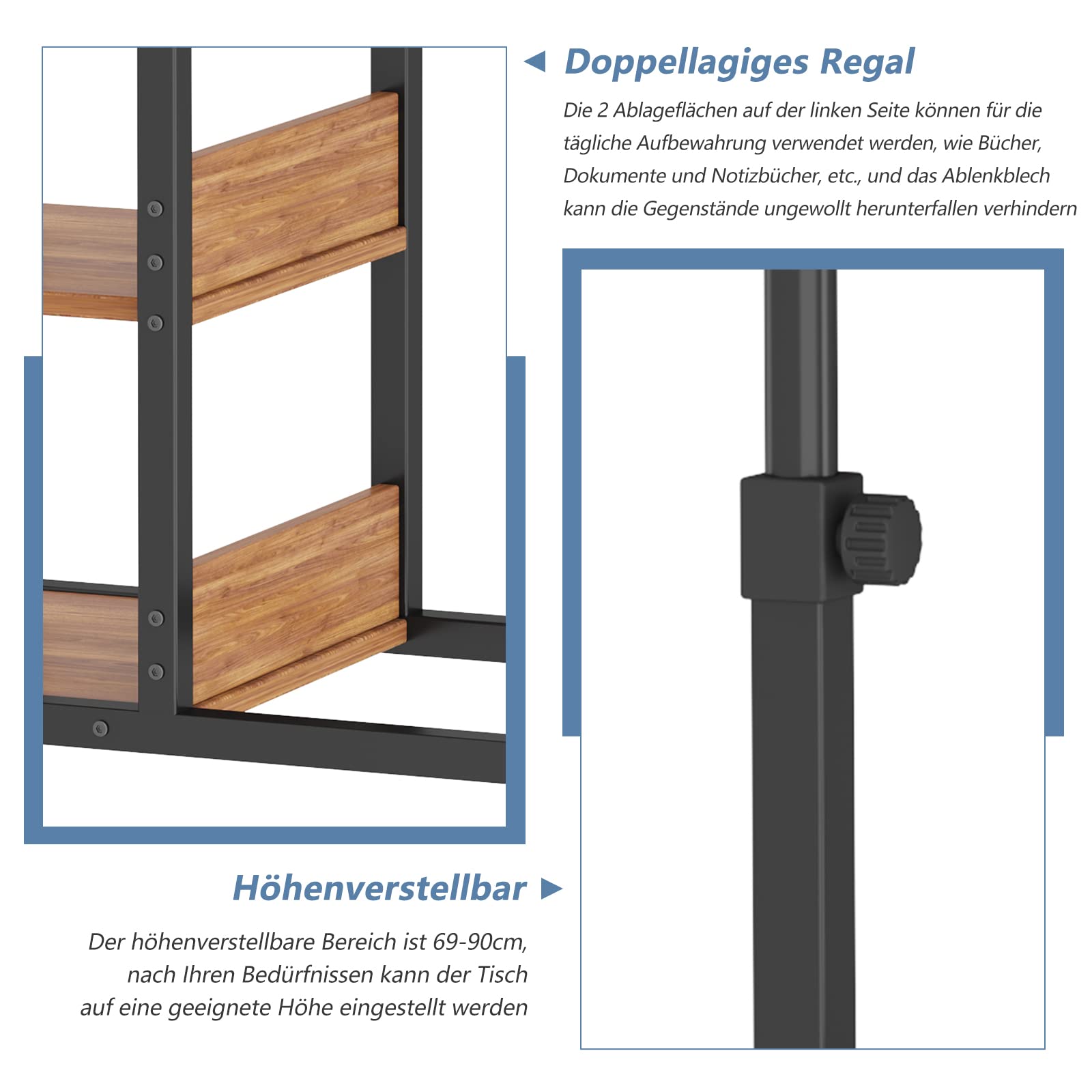Dripex Beistelltisch mit Rollen Laptoptisch Höhenverstellbar Schreibtisch aus Holz, Sofatisch Nachttisch Kaffeetisch Schlafzimmer, Wohnzimmer Dunkelbraun 7