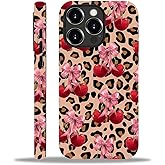 Kapadiy Compatible with iPhone 15 Pro Max Case,Leopard Print with Cherry Bow for Woman Men Full Body Protective Cover Shockproof 2 in 1 Silicone + Hard PC Design for iPhone 15 Pro Max Case