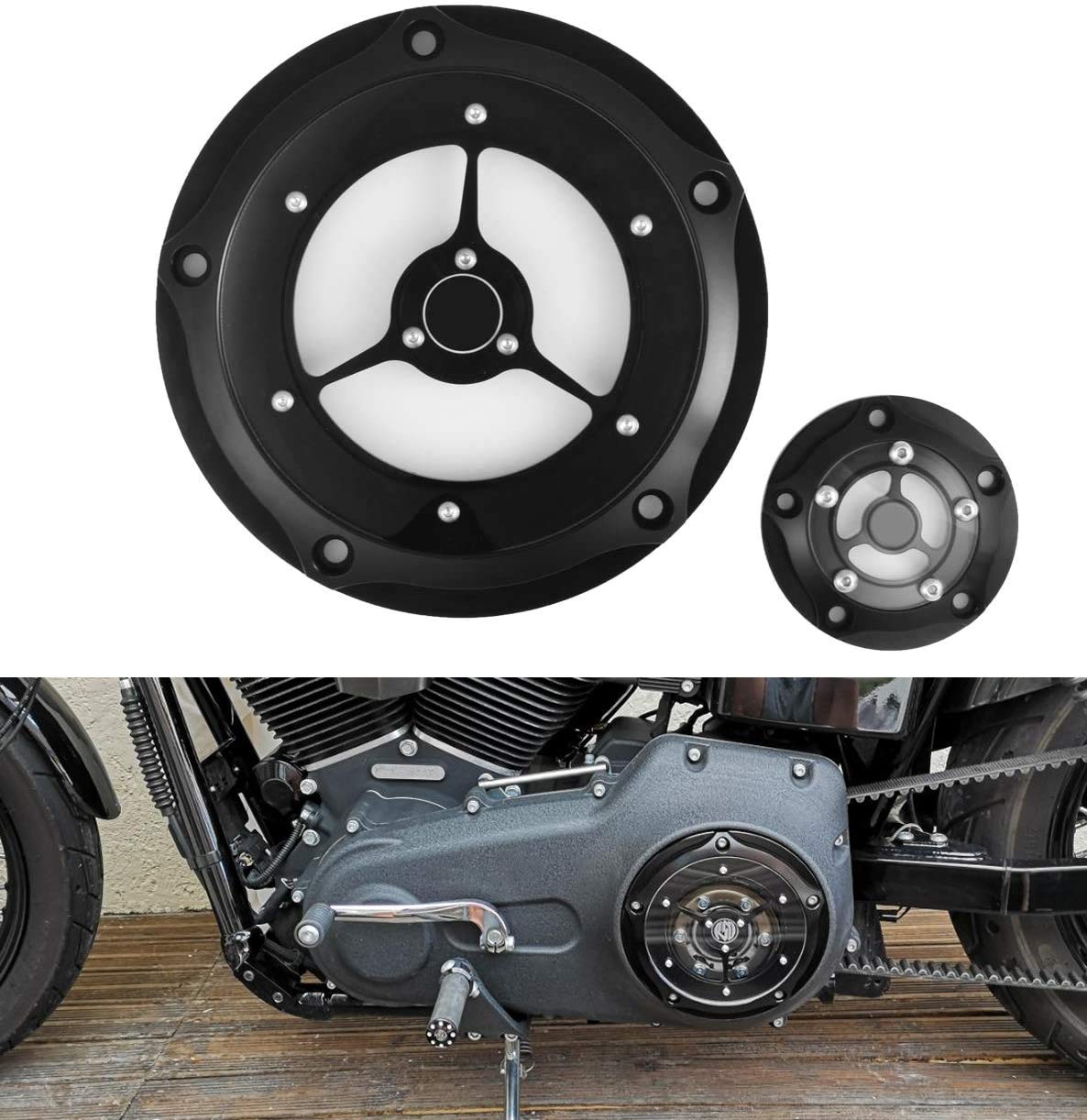 NATGIC Motorcycle Derby Cover Black CNC Aluminum Derby Cover Engine Timing Timer Cover for Harley 1999-2014 Harley Davidson Twin Cam Touring Road King Electra Glide