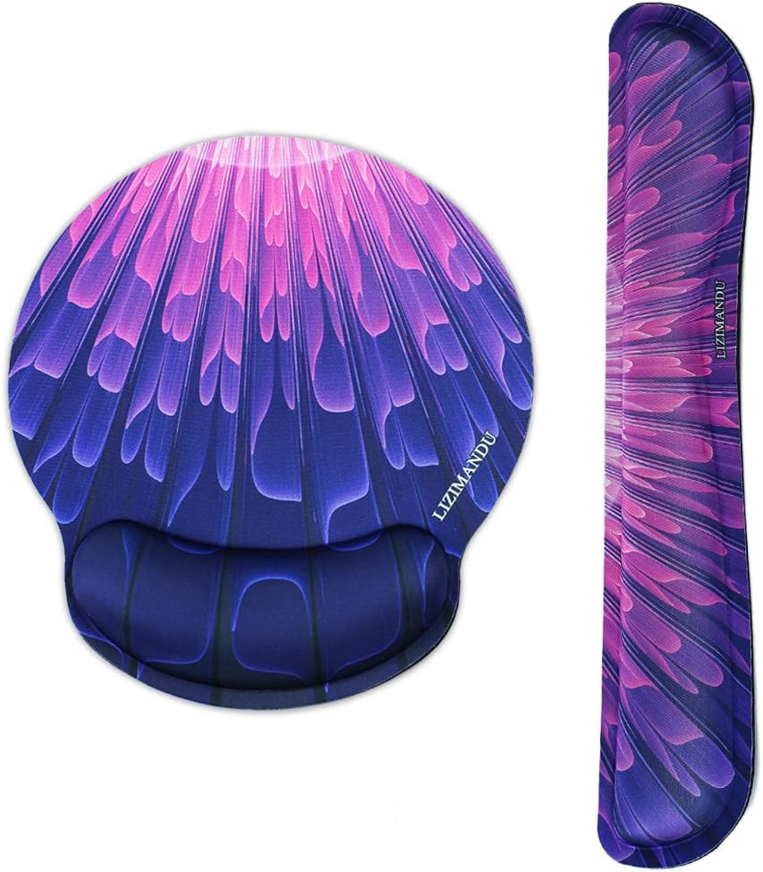 Lizimandu Keyboard Wrist Rest Pad and Mouse Wrist Rest Support Mouse Pad - Ergonomic Support - Premium Quality Foam Durable Comfortable Lightweight for Easy Typing Pain Relief (Blue Purple Flower)