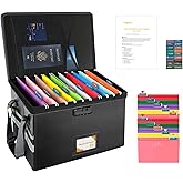 Large Next of Kin Box Organizer with Smart Labels, Fireproof Foldable File Organizer with Combination Lock, 10 Hanging Files and 20 Category Labels for Label Documents(15.7"L×12.2"W×10.6"H)