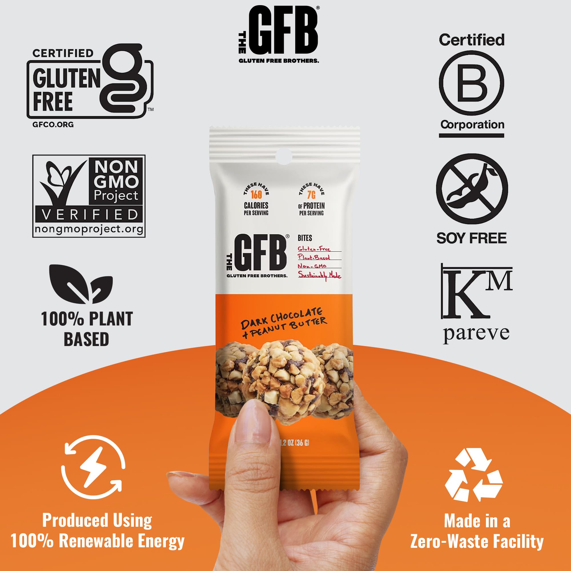 The Gluten Free Brothers Dark Chocolate Peanut Butter Bites - Gluten Free Protein Balls – Non GMO, Soy Free, Vegan – Snack Size Plant Based Protein Energy Balls, 1.2 oz (10 Count)