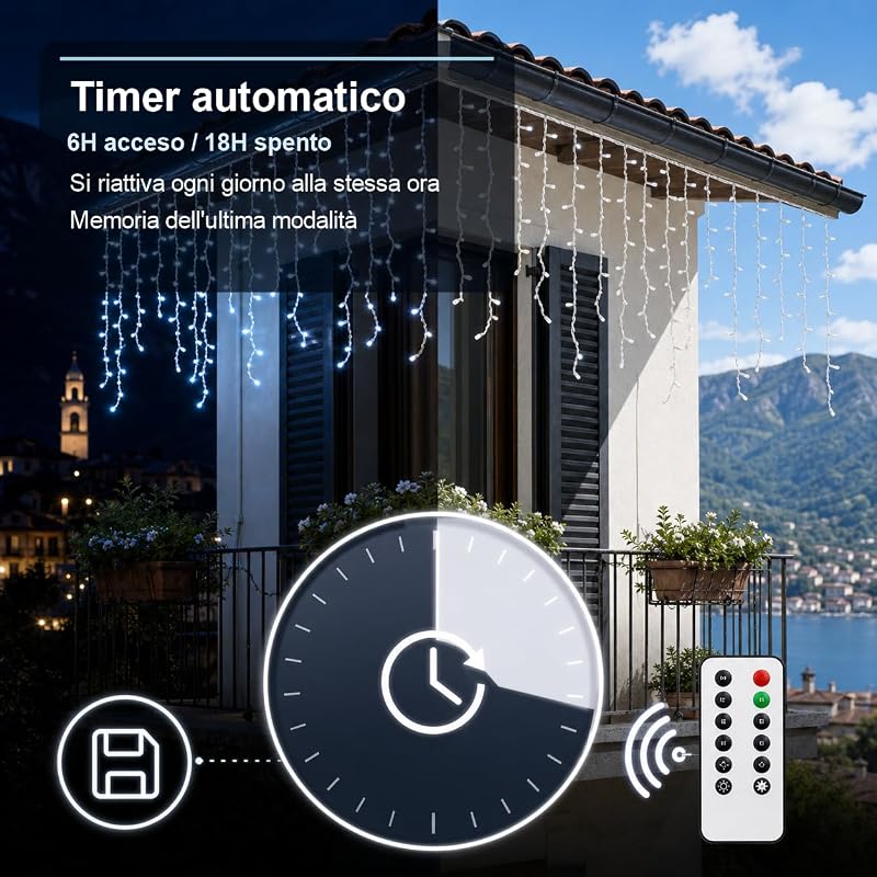 Guirlande Noël Exterieur 10m 400 LED, Rideau Lumineux Exterieur Blanc Froid,8 Modes avec Télécommande RF, Minuterie, 4 Niveaux de Luminosité, Idéal pour Jardin, Patio, Fête Noël [Classe énergétique E] — photo 4 sur 7