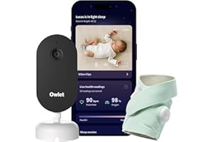 Owlet Dream Duo – FDA-Cleared Smart Baby Monitor with Sock & HD Video Cam 2K HD Video, Cry & Motion Alerts, Temp Monitoring