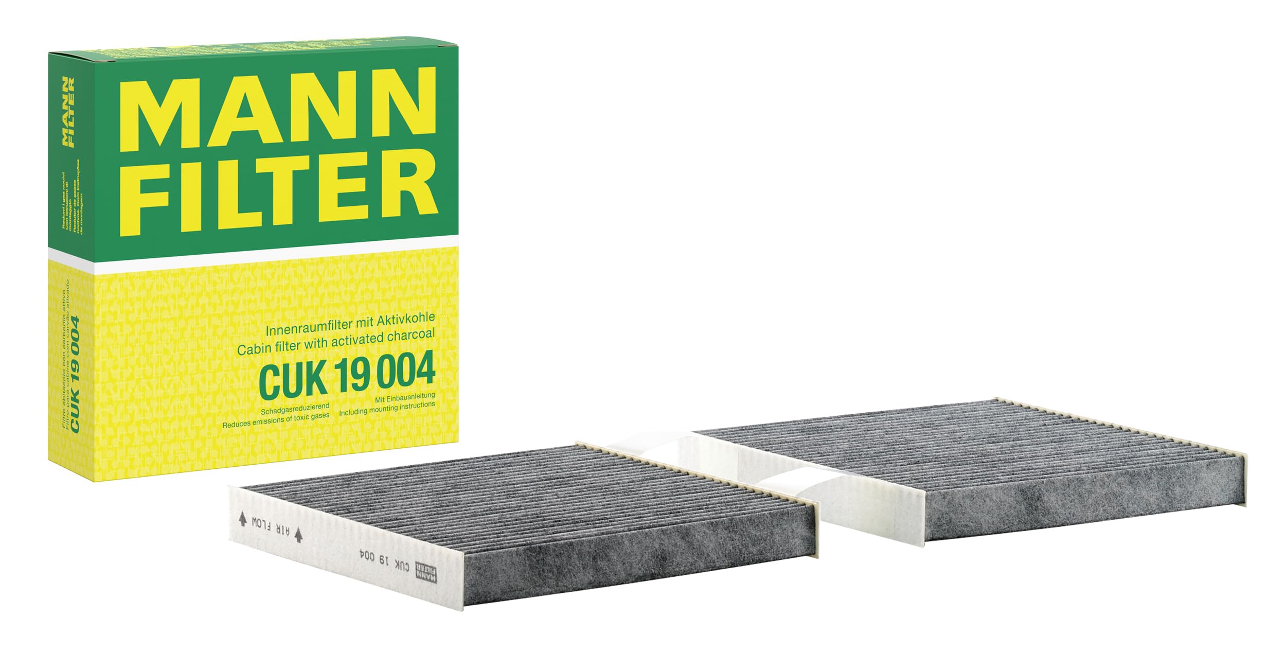 MANN-FILTER CUK 19 004 Cabin Air Filter - Pollen Filter with Activated Carbon - for Cars + Transporters