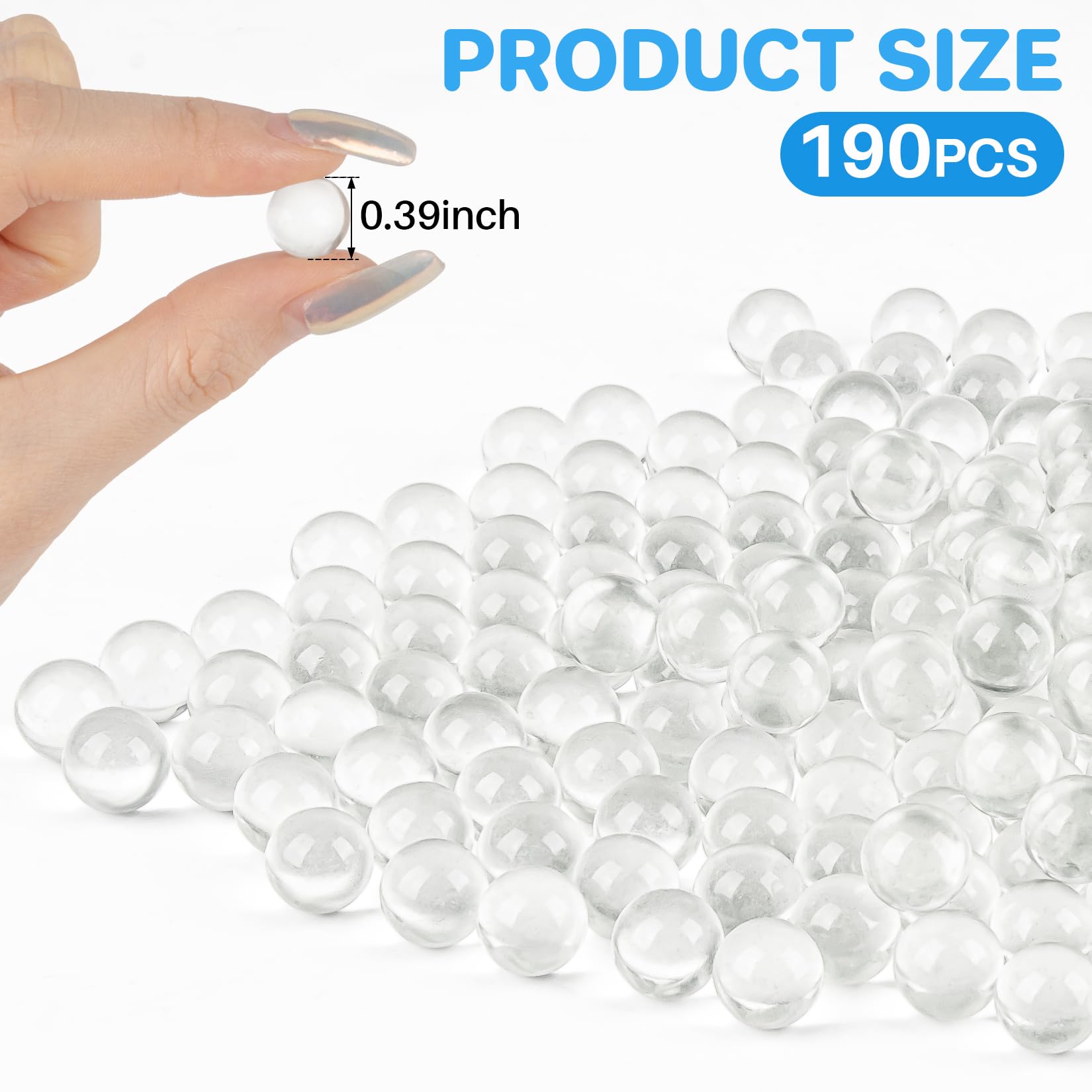 Sukh 190 Pcs Clear Marbles for Vase Filler - Small Round Glass Beads 0.39In Transparent Glass Marbles for Vases,Aquariums,Home Decoration,Games,1LB