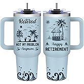 Retired Gifts for Women Men - Retirement Tumbler with Handle - 40oz Stainless Steel Travel Mug Insulated Coffee Cup, Funny Retirement Gifts for Woman, Happy Retirement Decorations (with Lid and Straw)