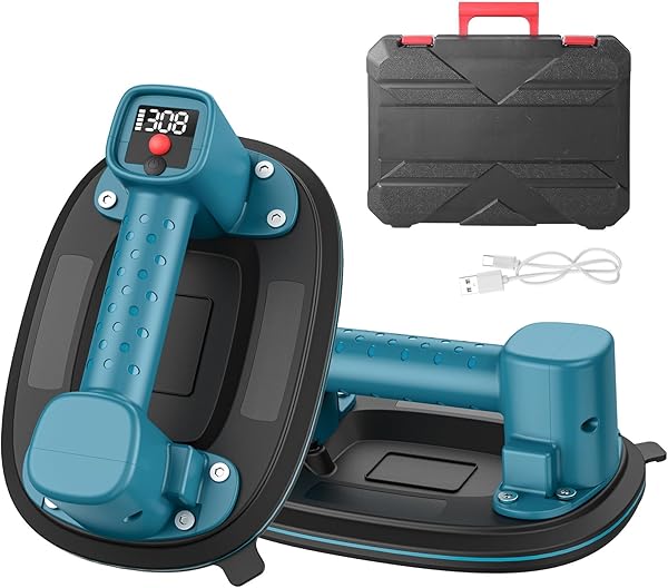 Akku Saugheber, 300 kg Tragkraft, Elektrischer Vakuumheber mit LCD-Anzeige & 4000 mAh Akku, Auto Nachsaugfunktion, Doppelmotor, 10\