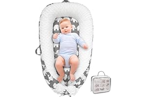 Beisurznga Baby Lounger, Ultra Soft 100% Cotton & Breathable Fiberfill Newborn Lounger, Portable Adjustable Infant Floor Seat for Travel, Newborn Must Have Essentials Baby Registry Search(Elephant)
