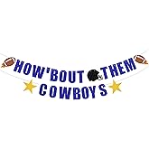 Pre Strung How Bout Them Cowboys Banner -Cowboys Team Party Decor, College Football Party Decor, Football Team Party Decorations Blue Glitter