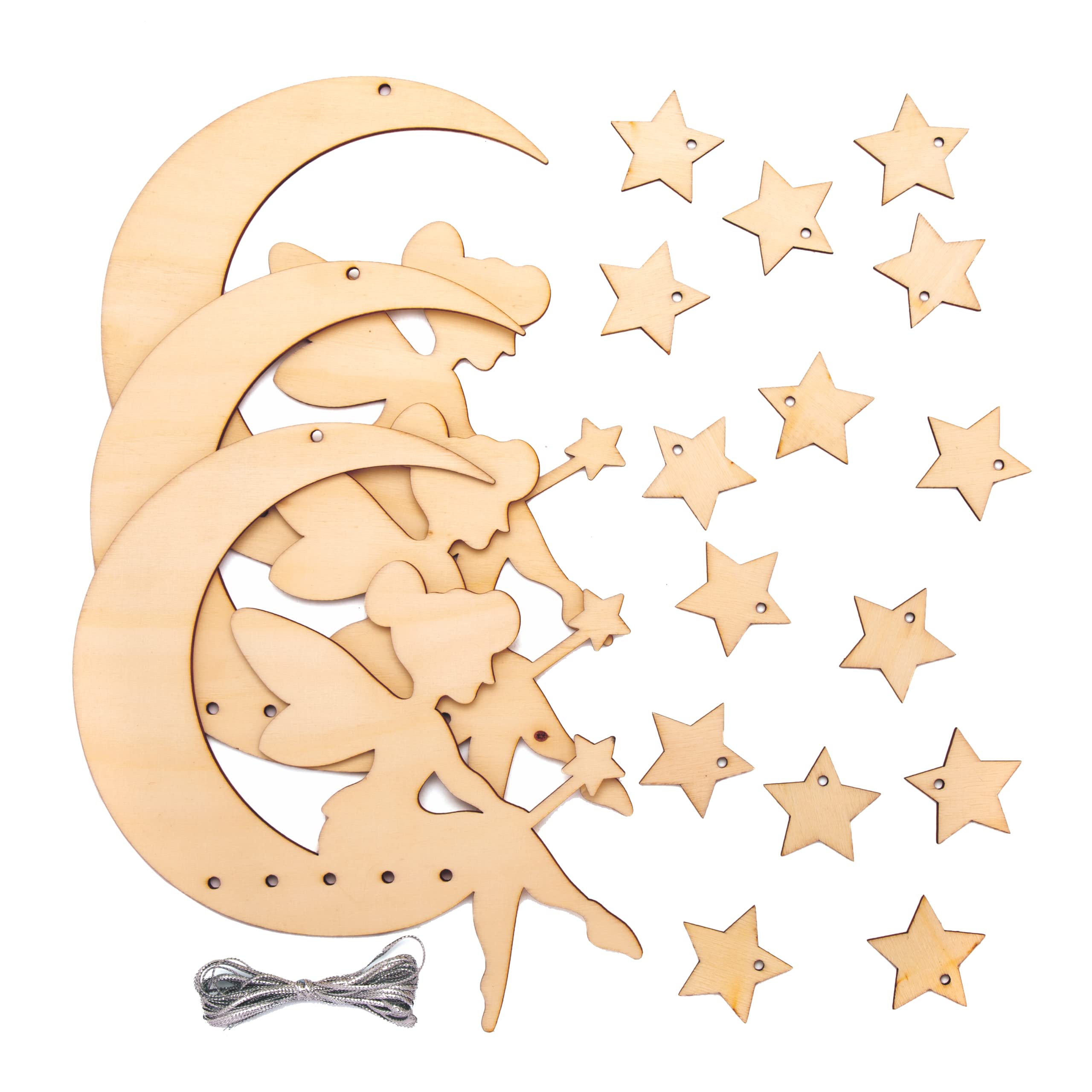 Baker Ross AT539 Fairy Wooden Mobile Kits - Pack of 3, Woodcrafts for Kids to Design, Paint, Decorate and then Use