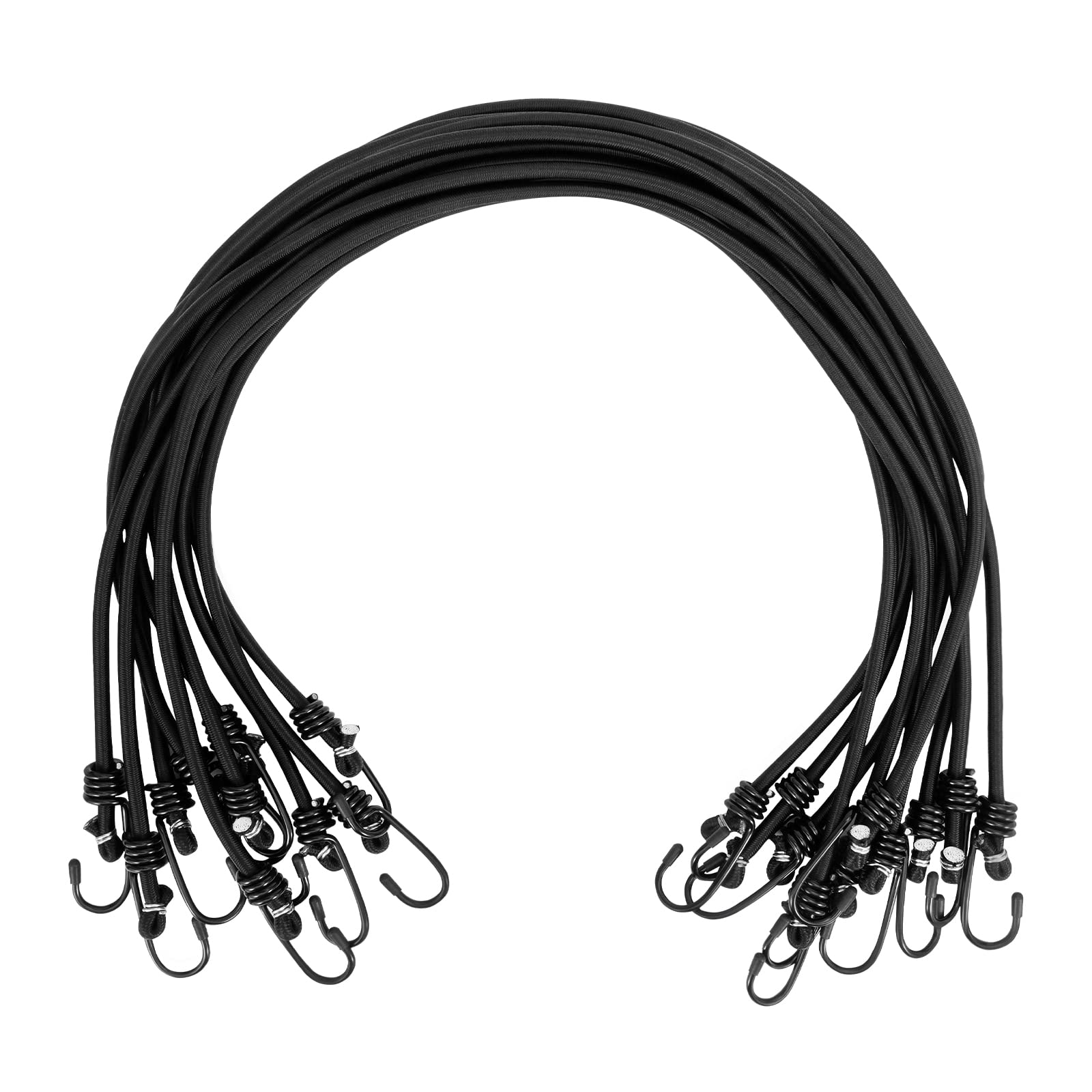 WeFine Pack of 10 Bungee Cords with Hooks Weatherproof & UV-Resistant Bungee Straps Heavy Duty Elastic Bungee Ropes for Caravan Camping RVs Trunks Luggage Racks,Black,32 inch (80CM)