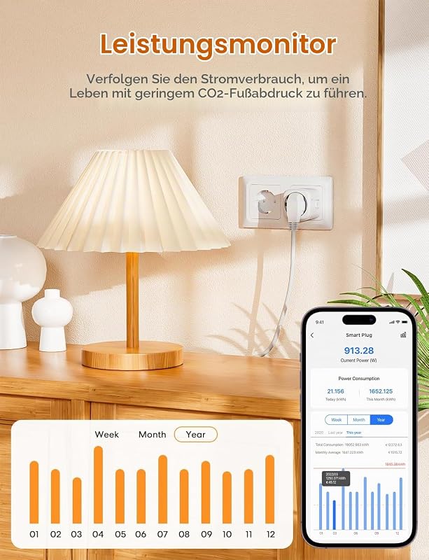 Smart Steckdose mit Energieüberwachung, WLAN Zeitschaltuhr Steckdose mit Solar Monitoring, TOU-Tarif, Überstrom- & Überhitzungsschutz, Smart Plug kompatibel mit Alexa & Google, 2 Stücke