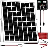 Solar Powered Battery Charger Trickle Maintainer, 20W 12V Solar Panel Kits MPPT Charge Controller with 8 Protections Function IP68 Waterproof for RV Trailer Marine Car Motorcycle (1, Black)