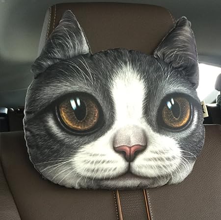 Maxyoyo 猫顔 車用ネックパッド クッション ネックレスト ヘッドレスト 肩こり解消 抱き枕 猫 リアル 動物 かわいい やわらか 活性炭 脱臭 除湿