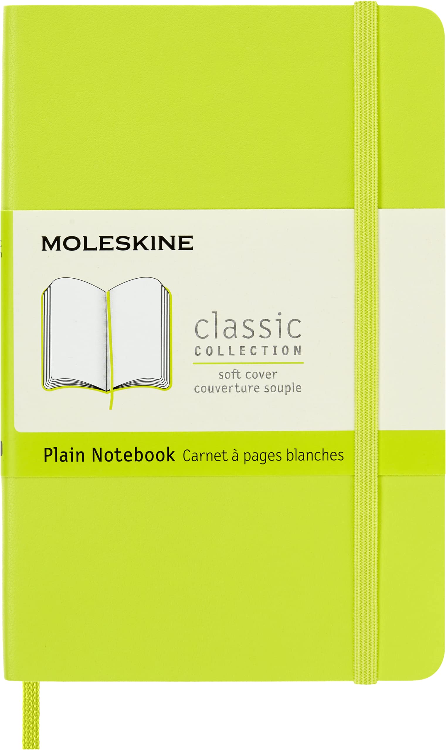 Moleskine Classic Notebook, Notebook With Plain Pages, Soft Cover and Elastic Closure, Lemon Green, Pocket, 9 x 14 cm, 192 Pages