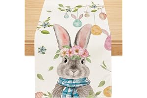 Siilues Easter Table Runner, Easter Bunny Decorations Colorful Easter Runner for Table Seasonal Spring Holiday Decor for Indoor Outdoor Dining Table Decorations (13'' X 72'')
