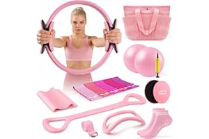 Uyittour 16 Pcs Pilates Equipment Kit for Women, Home Pilates Essentials Set with 12" Fitness Ring, 9" Pilates Ball & 5 Resis