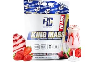 Ronnie Coleman Signature Series King Mass XL Mass Gainer Protein Powder, Muscle Gainer, 60g Protein, 180g Carbohydrates, 1,000+ Calories, Creatine and Glutamine, Strawberry Milkshake, 10 Pound