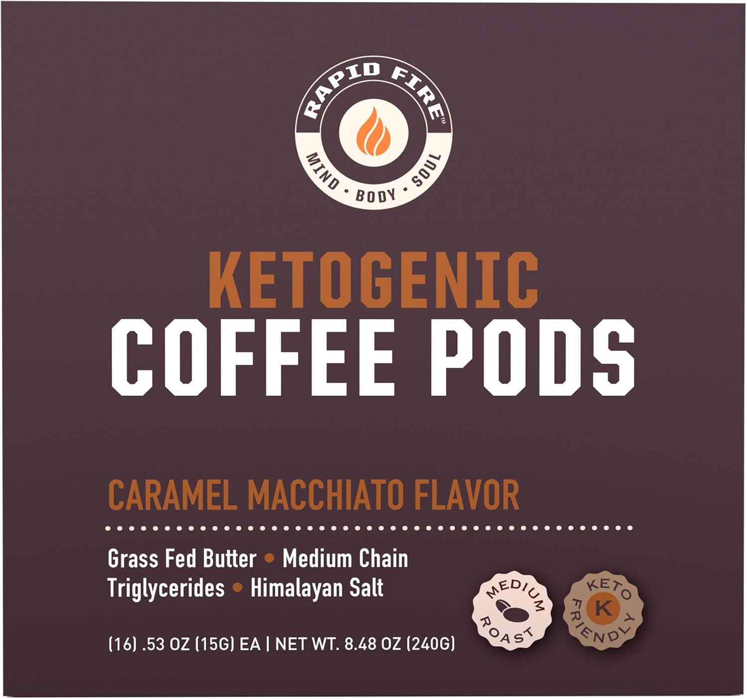 Rapid Fire Caramel Macchiato Ketogenic High Performance Keto Coffee Pods, Supports Energy & Metabolism, Weight Loss, Ketogenic Diet 16 Single Serve K Cup Pods