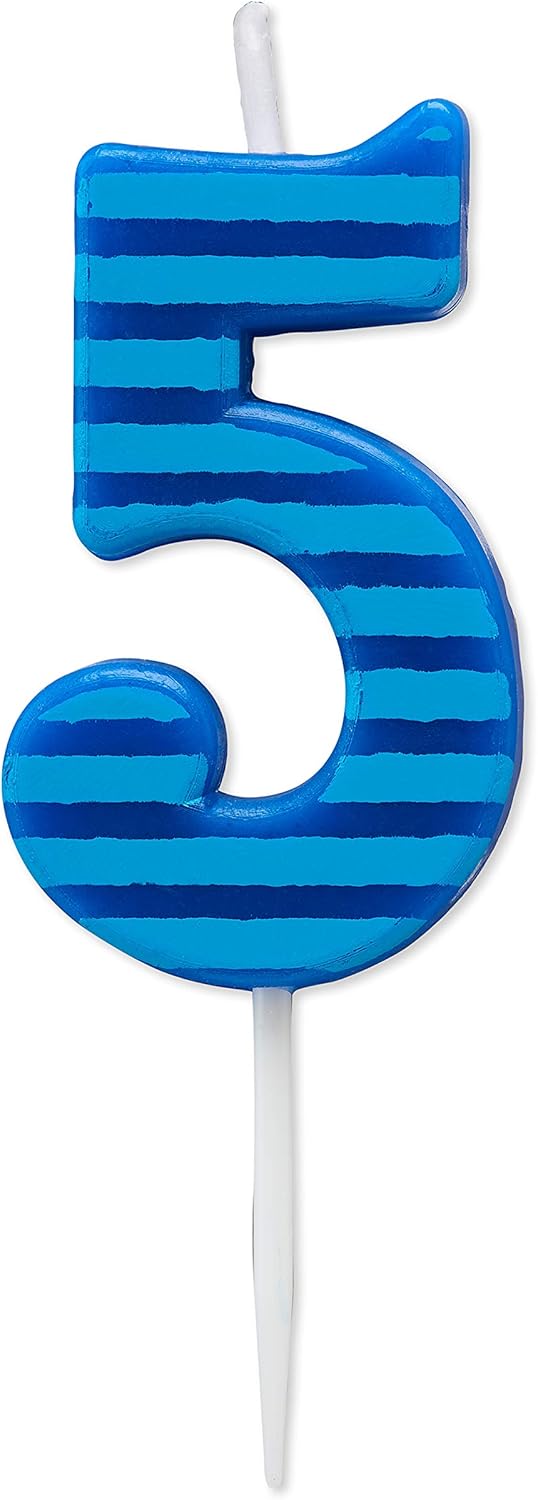 Candles & Holders - Papyrus Number 5 Birthday Candle, Blue Stripes (1-Count)