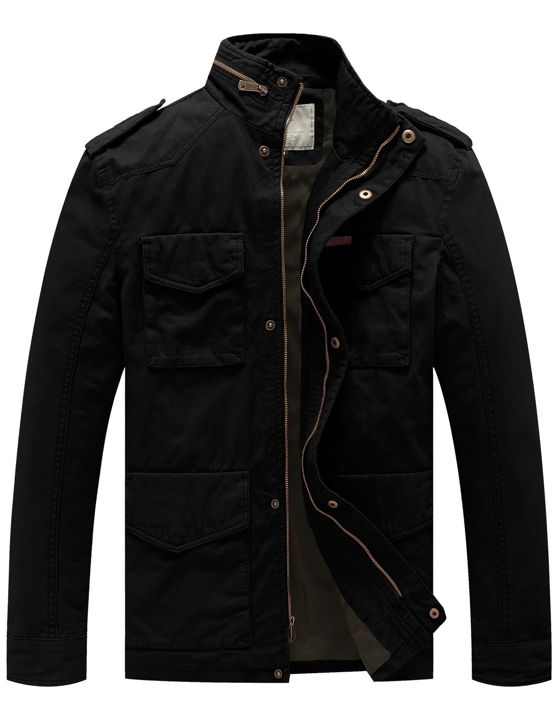 WenVen Men's Stand Collar Cotton Field Jacket (Black, S) Homer's Coat