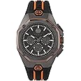 Philipp Plein Octagon Collection Luxury Mens Watch Timepiece with a Black Strap Featuring a Silver Case and Grey Dial