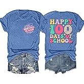 Happy 100 Days of School Teacher Shirt Women: Teacher T Shirts Kindergarten Teacher Gifts 100 Days Celebration Tops