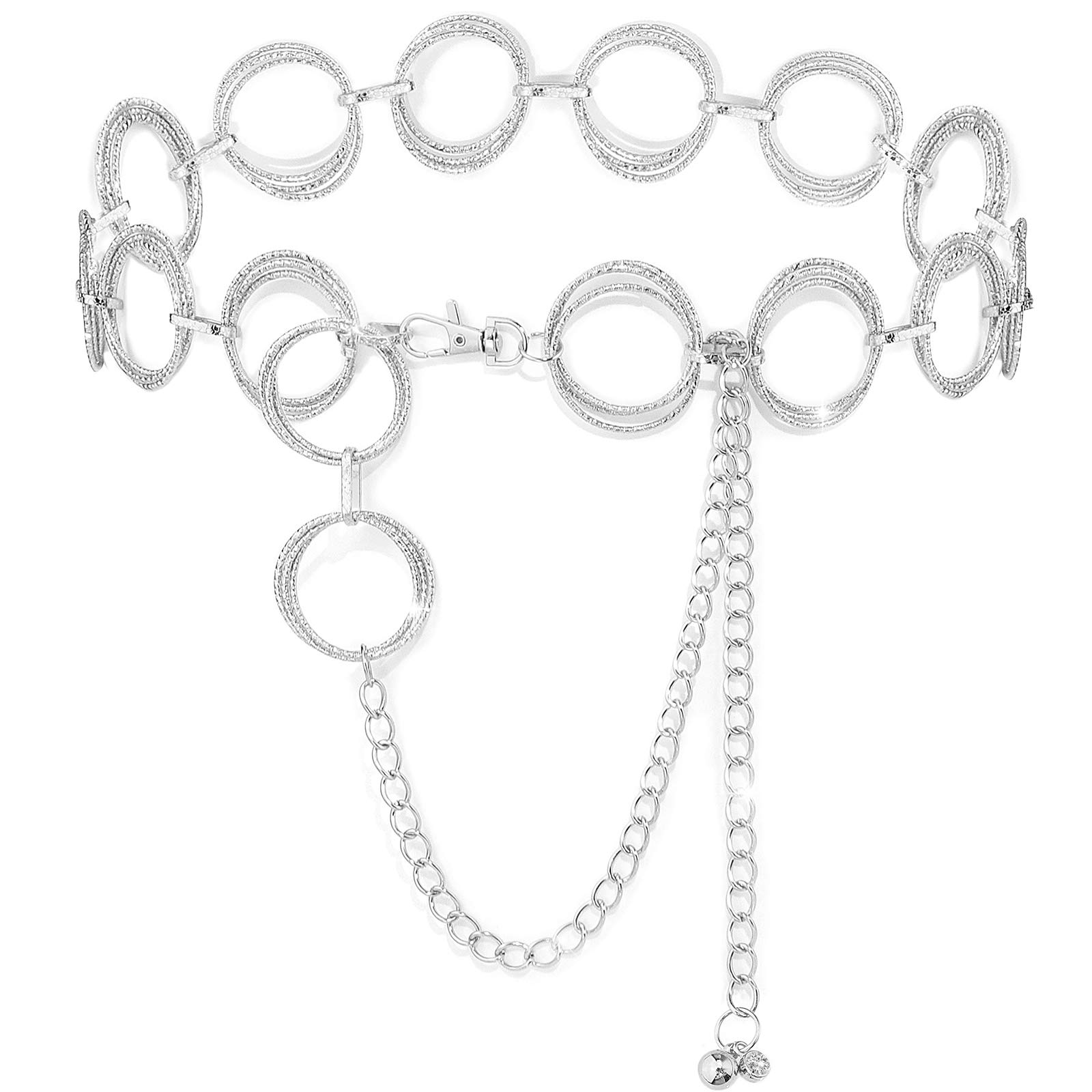 YooAi O-Ring Chain Belts Waist Belt Links for Women Metal Link Chain Gift Silver Big Circle 105cm