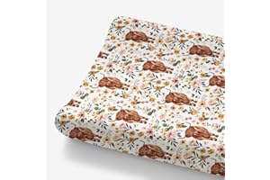 HawSkgFub Highland Cow Boho Floral Changing Pad Cover for Baby Girls, Western Farm Animal Retro Flower Diaper Change Table Covers, Soft Stretchy Safe Snug Fitted Changing Mat Sheet Fit 32"/34" x 16"