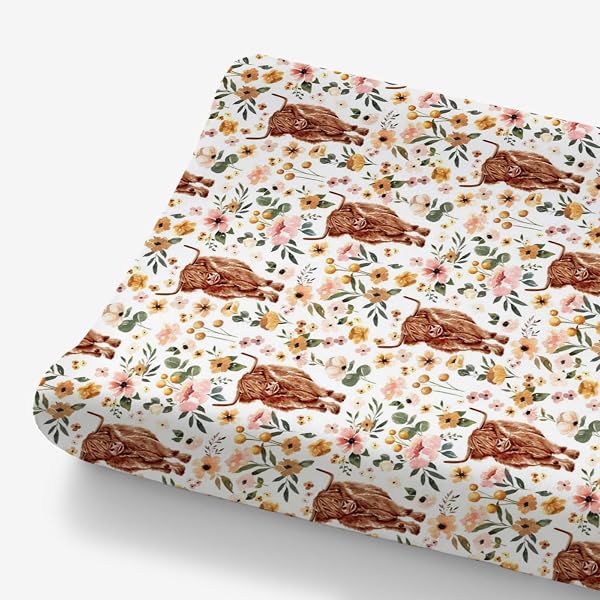 Highland Cow Floral Nursing Pillow Cover - 18x22x6 Inch Removable Slipcover (Cover Only)