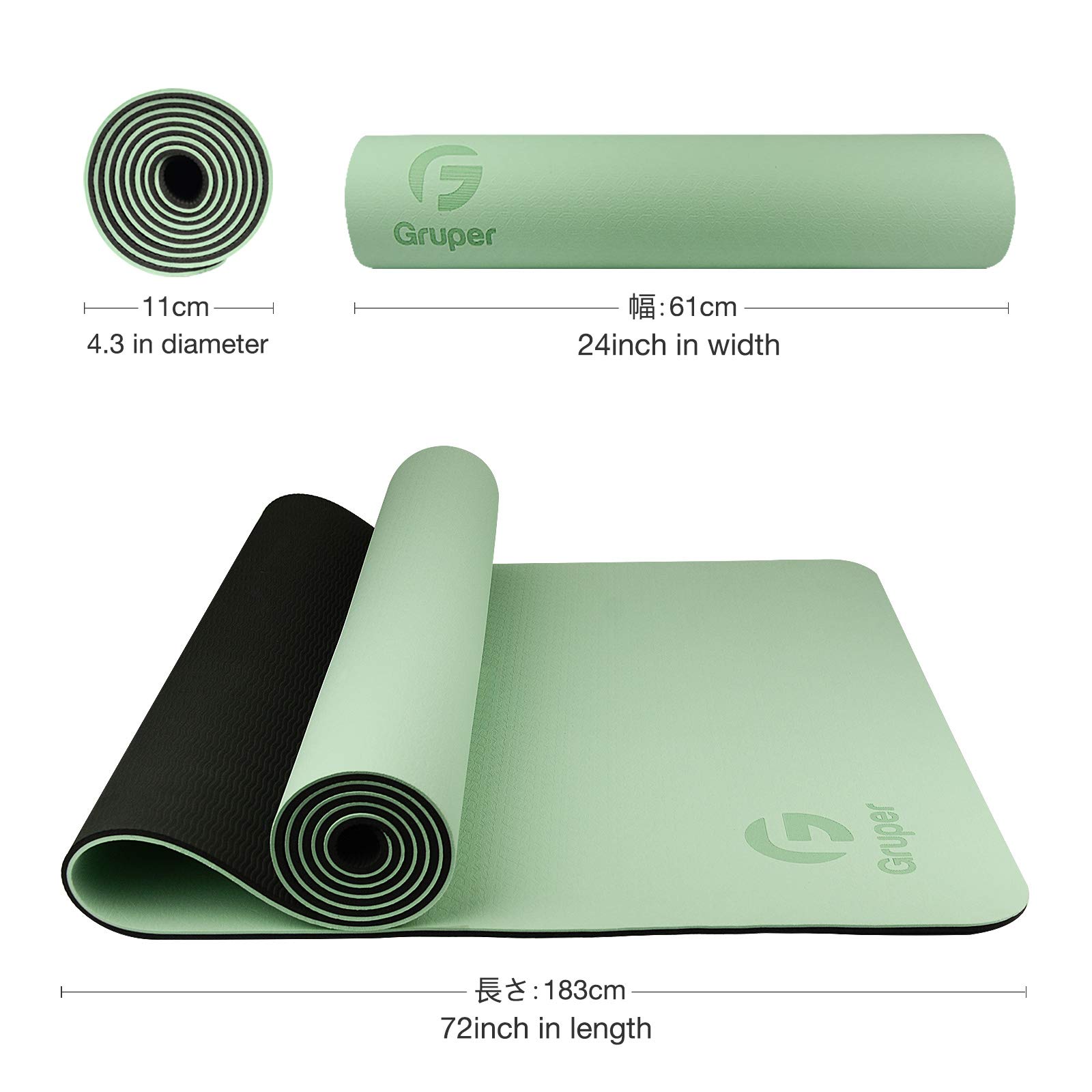 Gruper Yoga Mat Non Slip, Eco Friendly Fitness Exercise Mat with Carrying Strap,Pro Yoga Mats for Women,Workout Mats for Home, Pilates and Floor Exercises (Matcha Green/Black) - Image 5