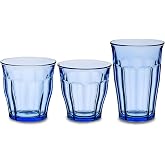 Duralex Le Picardie Glass Tumbler Drinking Set &ndash; 18-Piece Marine Blue Tumblers in Mixed Sizes