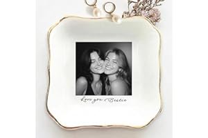 Personalized Photo Jewelry Dish for Bestie Sister, Custom Text & Name Signature (e.g., Emma), 4 Inch Ceramic Ring Dish Trinke