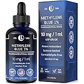 LCG LABS Methylene Blue Drops - Methylene Blue Pharmaceutical Grade 1% - Liquid Drops Aqueous Solution 10 mg / 1 ml - Third Party Tested - Formaldehyde & Alcohol-Free - Made in USA 1.7 Fl OZ
