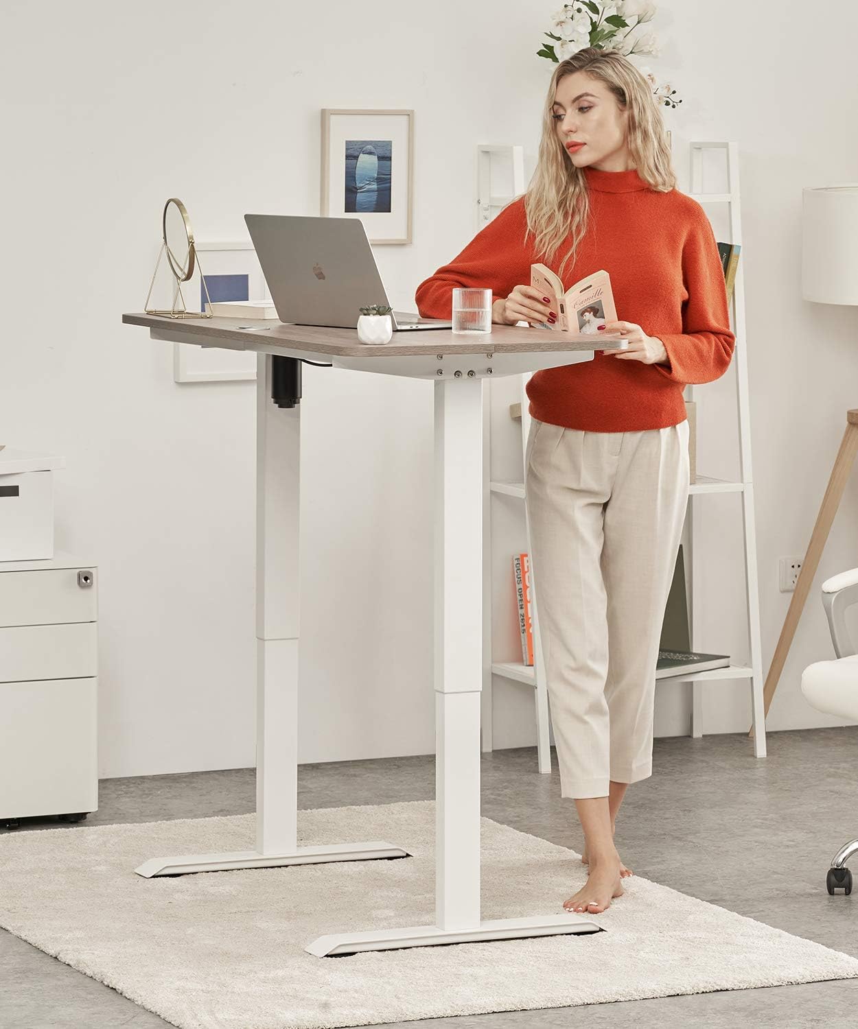 best standing desks on amazon on Amazon Com Clatina Adjustable Height Standing Desk With Electric For Sit Stand Up Computer Home And Office 47 X 24 Inch Willow Top White Frame Asier Kitchen Dining