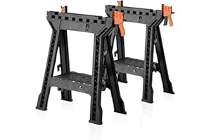ZYJOYY Clamping Sawhorses 2 Pack Folding, Portable Heavy Duty Sawhorse with 1000 lbs Weight Capacity Total,Built-in Tool Tray and Cord Hooks