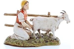 Moranduzzo Woman with Goat for Nativity Scene of 4 Inch Scale 1:20 - Unbreakable Nativity Figures - 18th Century Style, Hand-Finished Painting, Official Product, Made in Italy, Sculptor M. Landi