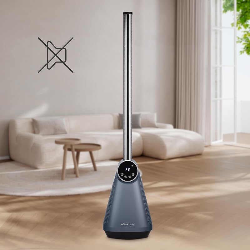 TK50 Ventilador de Torre sin Aspas, Silencioso, 50W, 3 Velocidades, 3 Modos, Mando a Distancia, 97cm Altura, Oscilación 40º, Temporizador, Pantalla LED Táctil