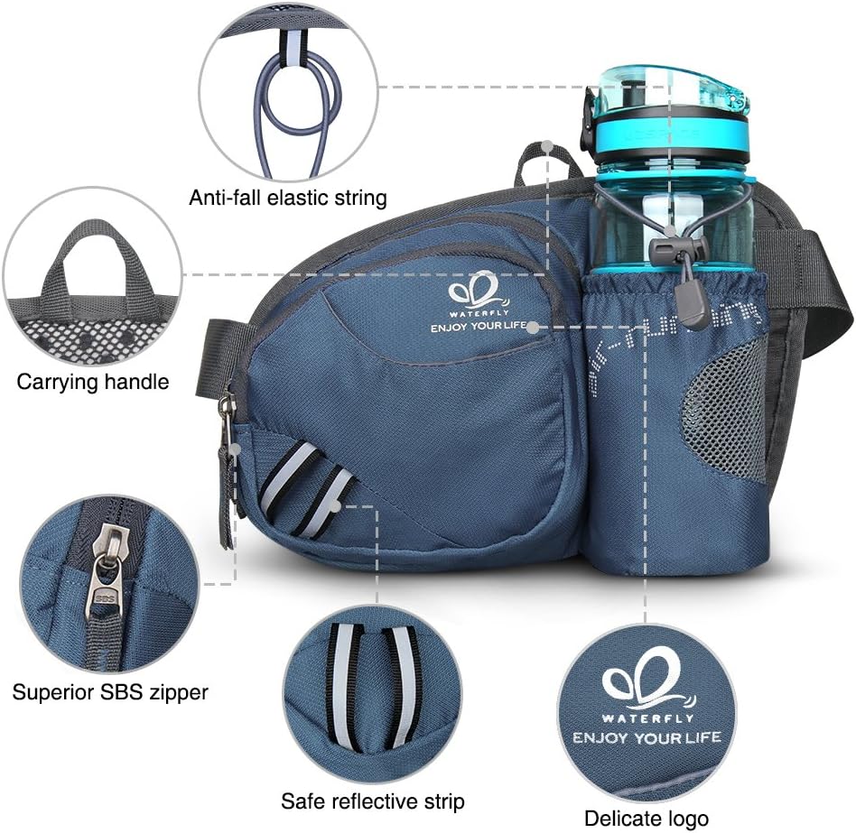 Waterfly Waist Pack Fanny Pack Bum Bag Hip Pack Running Bag Waist Bag Running Belt Sack Water Resistant with Bottle Holder for Hiking Camping Dog Walking Navy Blue - Image 4